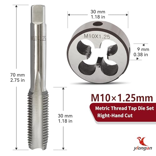 Image of M10x1.25 Tap and Die Set, Metric Right Hand M10 x 1.25 Tap Die Set, HSS M10 x 1.25mm Threading Tool Suitable for Various Metals