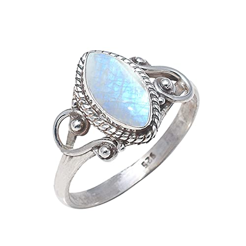925 Sterling Silver Rainbow Moonstone Ring Size US 9 - Rainbow Stone Gemstone Statement Ring Gift Jewellery For Girl Women