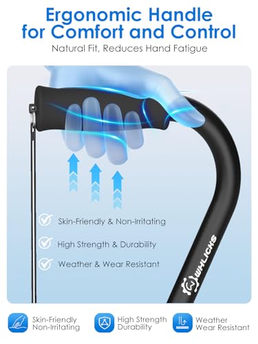 Image of WHLICKS Quad Cane for Stability, Adjustable Walking Cane for Women & Men with A Large 4 Pronged Base for Balance, 350lbs Heavy Duty Cane with 4 Legs & Second Handle, Walking Sticks for Seniors