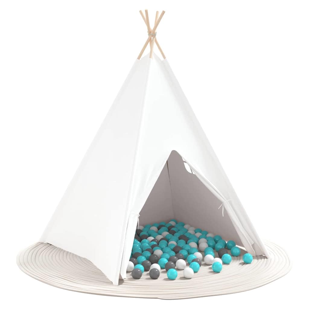 Teepee Zelt Weiß 120 x 120 x 150 cm Stoff und Plastik, leichtes Spielzelt für Kinderzimmer und Garten, tragbares Tipi Haus für drinnen draußen, kreatives Spielen und Verstecken