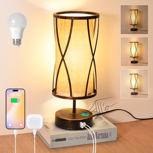 Lámparas de mesa de noche 2 unidades con LED y USB miniatura 4
