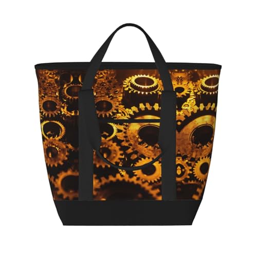 Gears Clock Bronze Century Print Tote Bag Adult Heavy Duty For Picnic Beach Camping Large Capacity Insulated Tote Bag