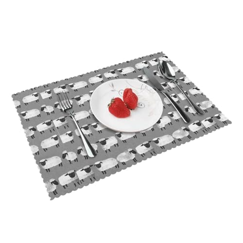 Manteles Individuales Infantiles Grises con diseño de ovejas, Unisex, Paquete de 4, duraderos y fáciles de Limpiar, Ideales para el Comedor y la Cocina. Antideslizantes y Resistentes al Calor.