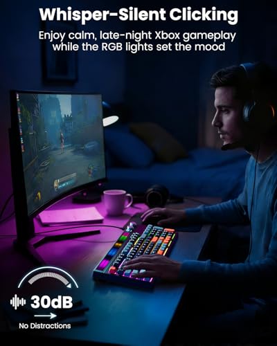 Image of SABLUTE Keyboard Gaming - Audio-Sync RGB Light Strip, 19-Key Anti-Ghosting, Dual Control Knobs, Adjustable Stand, Ultra-Low Latency Quiet Mechanical Feel for PC Gamers（Black