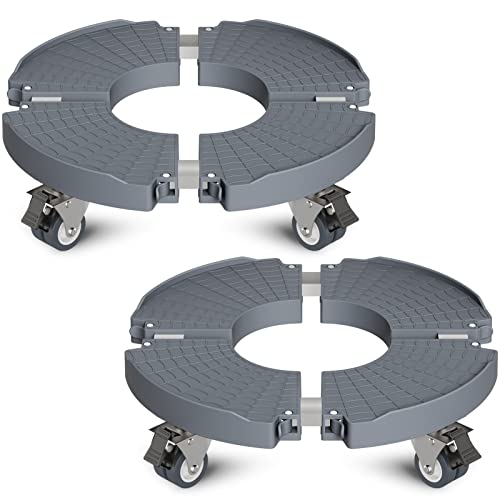 Goovilla Heavy Duty Plant Stand with Wheels, 2Pack Adjustable 15-22 Plant Caddy with Lockable Caster Wheels 440LBS, Rolling Stand/Dolly/Roller for Indoor Outdoor Large Planter, Flower Pot,Gray