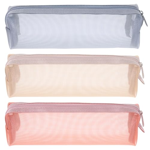 3PCS Mesh Zipper Pouch Bags, Mesh Makeup Brush Bag Portable Travel Cosmetic Bag Multifunctional Clear Bags with Zipper for Home Office Supplies Cosmetics Makeup Travel Accessories
