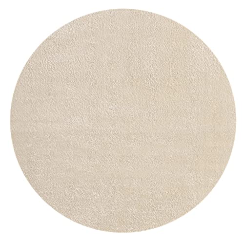 the carpet Relax Moderner Flauschiger Kurzflor Teppich, Anti-Rutsch Unterseite, Waschbar bis 30 Grad, Super Soft, Felloptik, Beige, 120 x 120 cm Rund