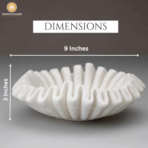 Image of SWADESHI BLESSINGS Handcrafted Marble Fluted Urli Bowl for Home Decor | Traditional Decorative Bowl for Floating Flowers, Potpourri & Festive Decor Items | Pooja Decoration | Wedding /Return Gifts, 9 inch