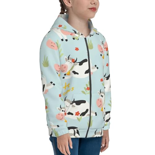 Cute Cows Kids Pullover Hoodies Boys Zip Up Sweatshirts Girls Athletic Clothes with Pocket4