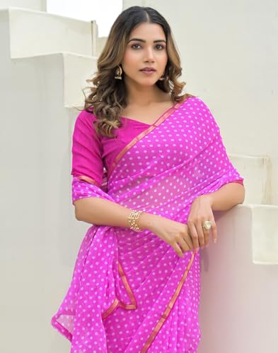 Image of SIRIL Women's Chiffon Printed Saree with Unstitched Blouse Piece