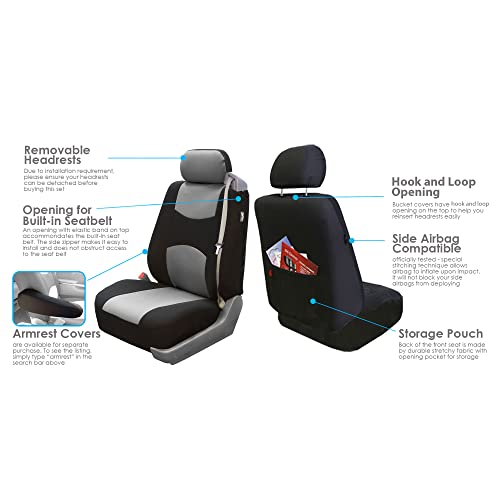 Fh Group Car Seat Cover Cloth Front Set - Car Seat Covers For Bucket Seats, 1-Piece Seat Cover, Universal Fit, Automotive Seat Covers, Airbag Compatible, Car Seat Covers For Suv, Van Seat Covers Gray #TOP3