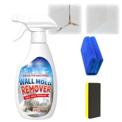 Wall Mold Remover Highly Effective Removal Spray Wall Cleaner Spray Multi-Surface Cleaning Solution Suitable Fortiles Fabrics Bathrooms And Kitchen8.12 Fl Oz(Sponge*1+Cloth*1)