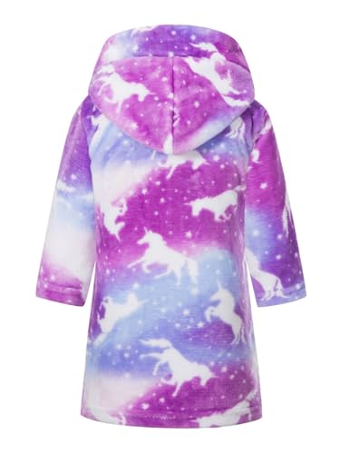 Girls Fleece Robe Soft Hooded Bathrobe Toddler Cute Plush Robes for Kids, 4-12 Years2