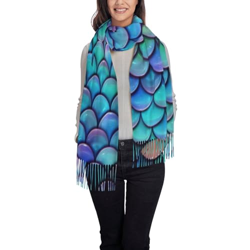 Mermaid Teal Fish Scale Print Scarfs For Women,Fall Winter Scarves, Shawls And Wraps For Evening Dresses,Super Soft Scarf2