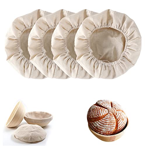 Yzwuyou 4 Piezas Forro de Tela de Cesta de Panificación Redondas Banetones para Pan 25cm Forro de Tela para Cesta a Prueba de Pan para Cesta Pan Probar, Masa, Pizza y Masa de Pastelería Cover