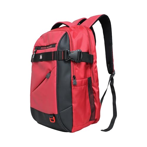 Image of SWISS MILITARY 30L Unisex Laptop Travel Backpack for 15.6-Inch Laptops - with Luggage Strap, Detachable Key Ring, Anti-Theft Pocket, Expandable Bottle Pocket for Office and College Use-Red