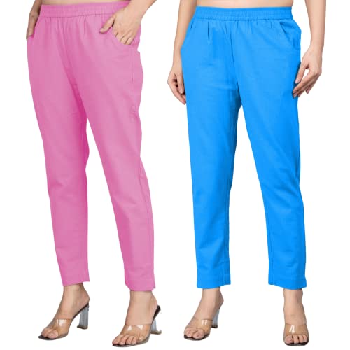 Image of Regular Fit Fully Elastic Waist Ankle Length Premium Cotton Casual Trouser Pant (Combo Pack of 2)