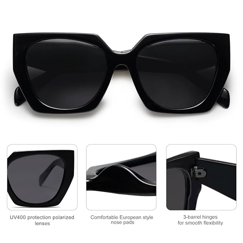 SOJOS Large Oversized Polarized Sunglasses for Women, Big Designer Womens Trendy Square Shades SJ22053