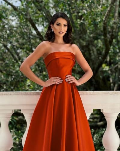 IIF Off The Shoulder Strapless Bridesmaid Dresses Satin Pleated A Line Formal Evening Party Gown with Pocket IIF1544