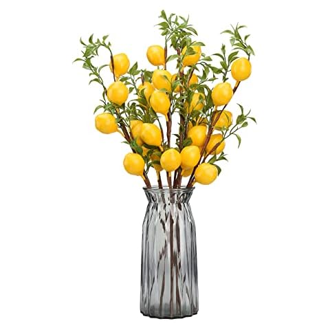 DULRLLY Artificial Lemon Branch, 22 in Lemon Decor Fake Lemons Branch Simulation Yellow Lemon Fruits Tree Stem with Green Leaves for Kitchen, Party, Table Centerpiece, Home Decor Cover