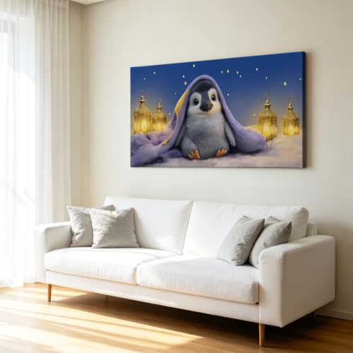Décoration pour enfants chambre tableau grand format 90x60 motif pingouin