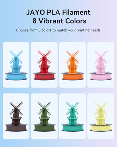 Image of JAYO PLA 3D Printer Filament Bundle 2KG, 1.75mm Dimensional Accuracy + /- 0.02mm, 8 Pack 0.25kg Spool (Sky Blue, Cherry Red, Sunny Orange, Sakura Pink, Chocolate, Olive Green, Mint Green, Lemon Yellow)