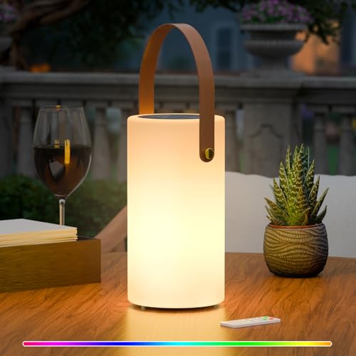 MALUX Lampe de table solaire d'extérieur 2 en 1 - Charge blanc chaud et RVB - Lampe de table LED avec télécommande IP44 - Étanche - Sans fil - Portable -...