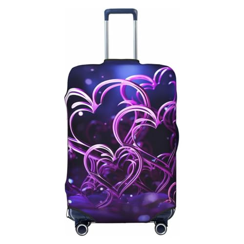 Travel Luggage Cover Fashional Purple Hearts Spandex Suitcase Protector Washable Baggage Covers Fashion Elastic Scratch-Resistant Luggage Cover Protector Fits 18-32 Inch Luggage