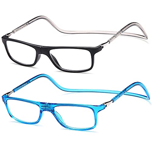 Newvision® Lesebrille, 2 Stück, Anpassbar, Lesehilfe, Magnete, für Herren, Damen, zusammenfaltbar, Nahsehen, Hals, Clip, Reading Glasses,+ 2.50 Dioptrien, Schwarz und Blau, NV2904