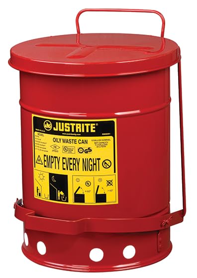 6 Gallon Oily Waste Can - FM Approved Heavy-Duty Steel Container with Reinforced Seams and Carry Handle - Ideal for Flammable Material Disposal (Pack of 2)