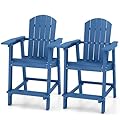 YITAHOME Tall Adirondack Chair Set of 2, Poly Bar Height Balcony Seating, HIPS High Back Outdoor Chairs, Bar Stools Lifeguard Chair for Balcony Deck Pool Patio, Navy Blue