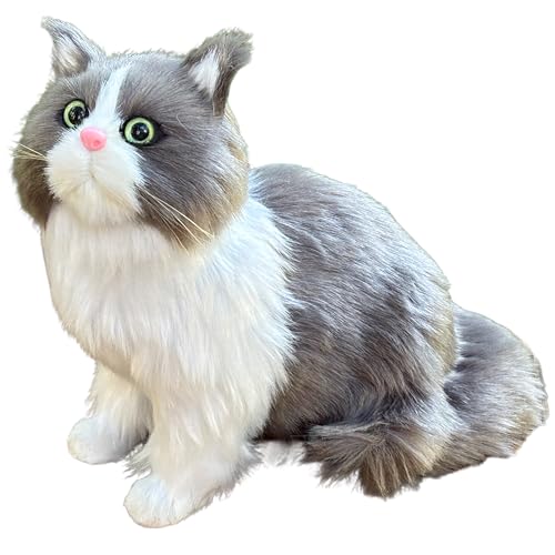 Realistic British Shorthair Cat Blue and White Plush Kitty – Lifelike Stuffed Animal Toy, Fluffy Kitten Figurine, Home Office Decor, Collectible Pet Replica, Kids Gift