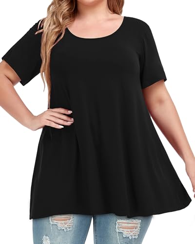 Image of JOELLYUS Plus Size Tops for Women Tunic Floral Casual Short Sleeves T Shirts Flowy Blouses 2026