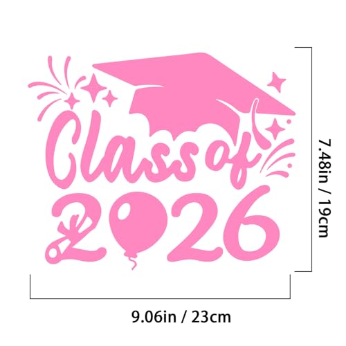 Image of 2PCS Class of 2026 Car Sticker & Graduation Hat Stickers Removable Graduate Decal Car Sticker 8 inchx 7.1 inch Waterproof Vinyl Decals Arts & Crafts for Graduation Party Decorations (Light Pink)