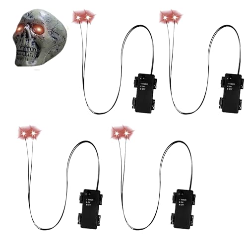 4 Stück Halloween LED Leuchtende Augen, Leuchtende LED Augen Für Skelette Mit Timer, Horror DIY Leuchtendes Augens, Für Halloween Dekoration, Masken, Totenköpfe, Kürbisse, Spinnen, Cosplay(Rot)