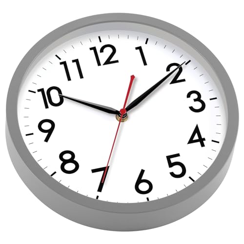 Image of AKCISOT Wall Clock 10 Inch Silent Non-Ticking Modern Clocks Battery Operated - Analog Classic for Office, Home, Bathroom, Kitchen, Bedroom, School, Living Room(Gray)