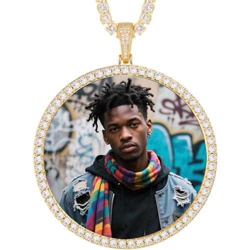 LATEEFAH Custom Large Circle Chain with Photo Memorial Photo Necklace Personalized Picture Necklace Pendant for Men & Women, Mothers Day, Valentines Day, Anniversary, Graduation