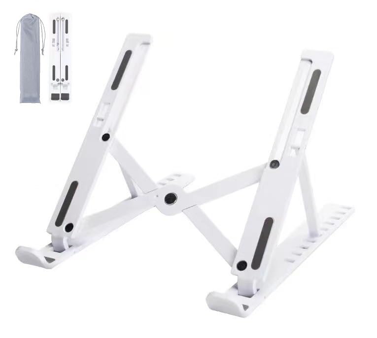 ZENSEWEN Laptop Stand for Desk Adjustable Foldable Portable Laptop Riser ABS+Silicone Ventilated Cooling Notebook Holder for 10-17.3 Laptops & Tablets (White)