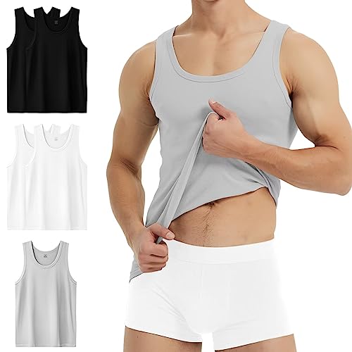 YouShow Camiseta Tirantes Hombre Algodón 100% Camisetas sin Mangas Deportivas Pack de 5, 2 Negro, 2 Blanco, 1 Gris XXL