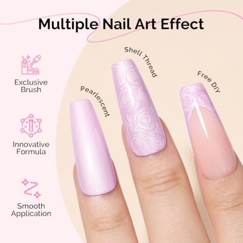 Image of MelodySusie Pasterl Pink Pearl Gel Nail Polish,0.5fl oz Soak Off UV LED Drawing Shimmer Gel Polish Soak Off Swirl Shell Thread Effect Gifts for Women Nail Art Manicure Salon DIY Nail Design-A1710
