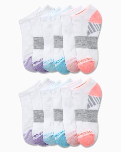 Image of Reebok Womens No Show Socks Moisture Wicking Cushion Low Cut Socks 12 Pack | Stretch Performance Fabric, Cushioned Heel and Toe, Arch Support, Comfort Seam, Shoe Size 4-10