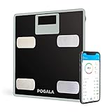 POGALA Balança Digital de Bioimpedância Corporal Fitness para Banheiro - Bluetooth e App, Alta Precisão, Preta, Capacidade até 180Kg