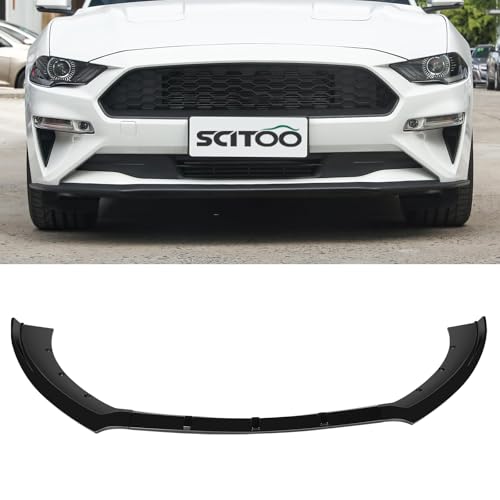 SCITOO 3PCS Front Bumper Lip Compatible for 2015-2017 for Ford Mustang Front Lip Spoiler Glossy Black (ABS) Plastic Air Dam