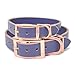 Handmade Personalized Bridle Leather Dog Collar Engraved Pet Name, Copper/Rose Gold Tone Hardware (Periwinkle Purple)