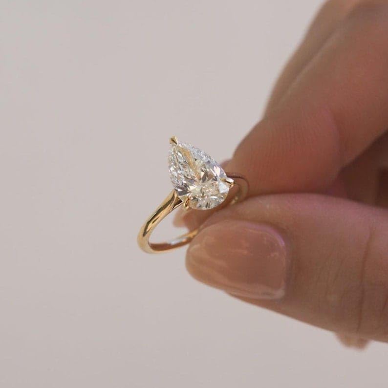 2.30 CT Pear Cut Solitaire Moissanite Ring, 18K Solid Yellow Gold Engagement Ring, Anniversary Rings For Her, Pear Cut Danity Moissanite Rings • SE1182