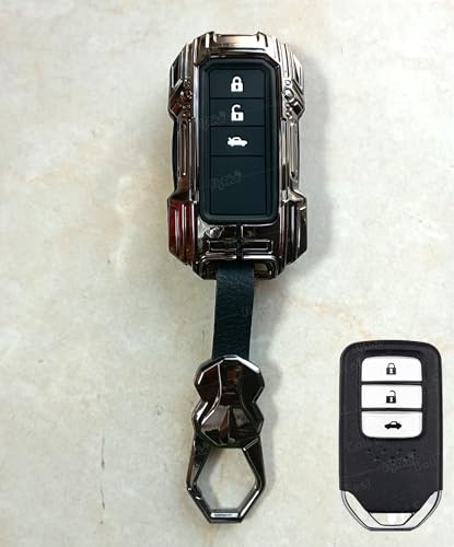 Image of Luxury Car Key Armor Metal Silicone Key Cover Compatible with Honda BRV, WRV, CRV, Jazz, City 2 Button Smart Key Cover Metal Protection