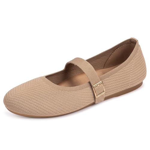 Image of Frank Mully Women's Mary Jane Flats Comfortable Dressy Ballet Flats Casual Round Toe Slip On Washable Knitted Fabric Office Work Woman Shoes