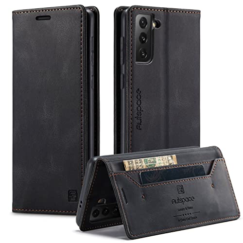 uslion Hülle für Samsung Galaxy S21 RFID SchutzHandyhülle Kartenfach Geld Slot Ständer Flip Case Magnetisch Klapphülle Lederhülle Schutzhülle für Samsung Galaxy S21 - Schwarz Cover