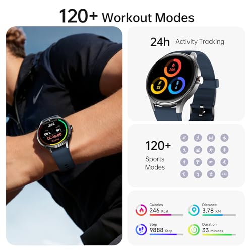 Image of Woneligo Smart Watch,1.57inch AMOLED Touchscreen Fitness Watch for iPhone & Android,Heart Rate /Sp02 /Sleep Monitor,110+ Sport Modes IP68 Waterproof Bluetooth Calls(Blue, 1.57)