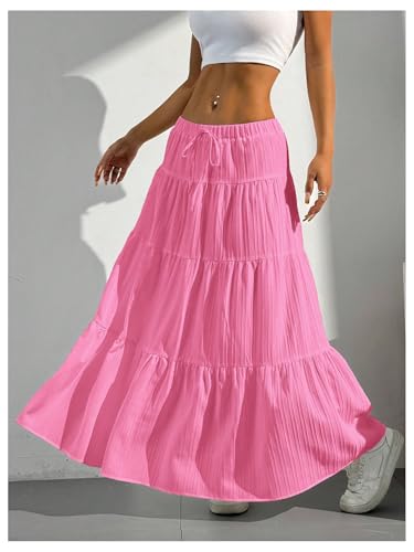 Image of Verdusa Women's Long Maxi Skirt Boho Flowy Flared Ruffle Skirts 2026 Beach Vacation Summer Going Out Outfits